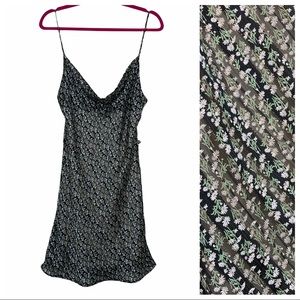 Audrey 3+1 Midsummer Black Metallic Daisy Floral Cowl Neck Sexy Mini Slip Dress